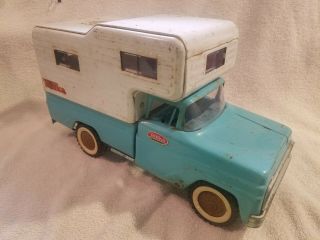 Vintage Turquoise Tonka Pick Up Truck,  Camper,  Pressed Steel Toy Vehicle 7