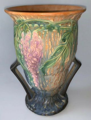 Vintage Roseville Blue Wisteria 9” Handled Vase