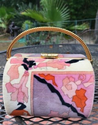 Darling Vintage 60s Emilio Pucci Floral Velvet Box Purse Bag