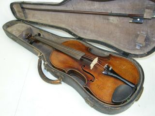 Antique Violin Labeled Georg Carl Kretschmann 1795 W/ Case & German Bow