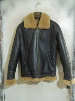 Ww2 Style Vintage Raf Heavy Ginger Sheepskin B3 Leather Flying Jacket Size S