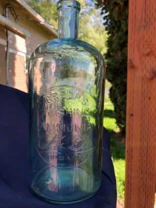 Vintage Greer ' s Washing Ammonia Aqua Bottle - Rare - 1890 ' s 2