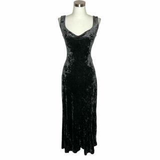 N787 Betsey Johnson Vintage Designer Dress Size Medium 8 10 Black Crushed Velvet