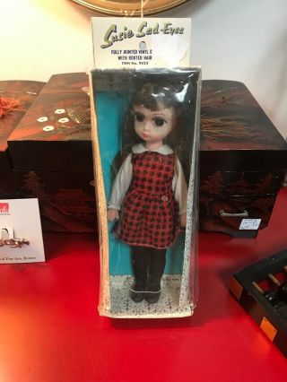 Vintage 8 " Susie Sad Eyes Big Eye Doll Made In Hong Kong Red Dress
