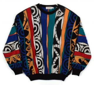 Vintage 80s St Croix Knits Mens Colorful Cosby Biggie Crewneck Sweater Usa Sz L