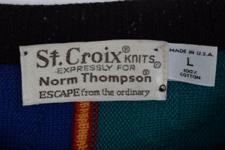 Vintage 80s St Croix Knits Mens Colorful Cosby Biggie Crewneck Sweater USA Sz L 3