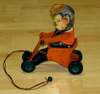 Vintage 1932 Fisher Price Lucky Monk No 109 Monkey Pull Toy With Hat Rare