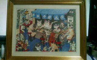 Vintage Sushi Cats " Print : 1983 : Melody Pena : 15 Inches By 12 Inches.  Rare