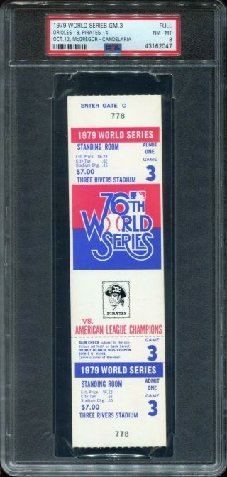 1979 Vintage World Series Game 3 Full Ticket Psa 8 Nm/mt Mlb Orioles Vs Pirates