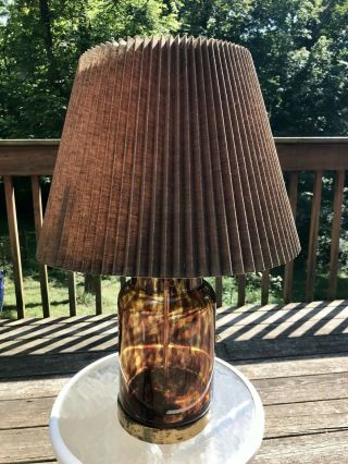 Vintage Paul Hanson Lamp Tortoise Shell Glass & Brass Table Lamp Mcm Rare