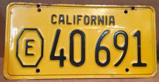 Rare 1956 (california) " Diamond E " State Exempt License Plate E 40691 Vintage