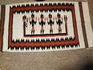 Vintage Navajo Yei Pictorial Hand Woven Rug Warriors Wall Art 60x31