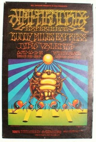 Vtg Winterland Bill Graham Concert Poster 1st 1968 Jimi Hendrix / Rick Griffin