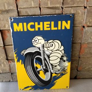 Vintage Michelin Man Tires Porcelain Gas Auto Motorcycle Service Station Sign