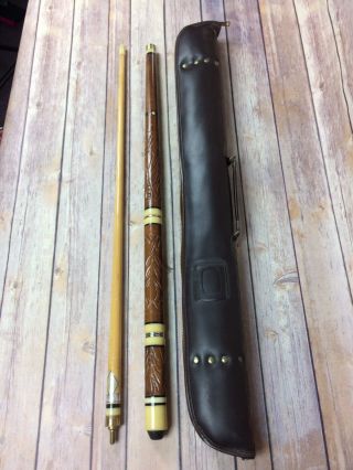 Vintage Blue Dimond Cues 4 Piece Carved Wood Pool Cue Stick 57” 21oz With Case