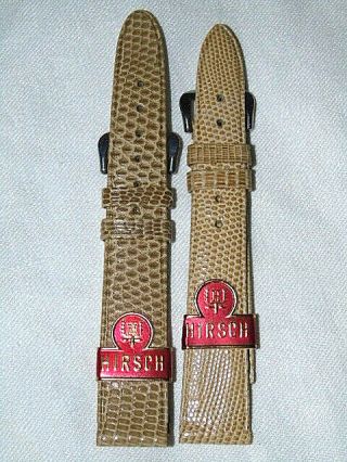 2 X Vintage Hirsch Austrian Light Brown Leather 18mm Watch Bands Nos
