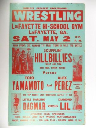Vintage Wrestling Poster Lady Midget Wrestlers Tojo Yamamoto Georgia Wwf Nwa