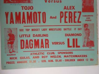 Vintage Wrestling Poster Lady Midget Wrestlers Tojo Yamamoto Georgia WWF NWA 4