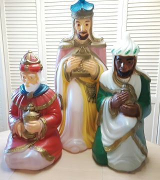 Christmas Nativity Wise Men Blow Mold - Vtg - General Foam - Set Of 3 W/ 3 Cords