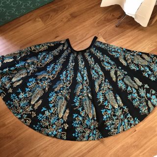 Vtg 50s L XL W31 Maya De Mexico Mexican Full Circle Skirt Hand Painted Gold Wrap 7