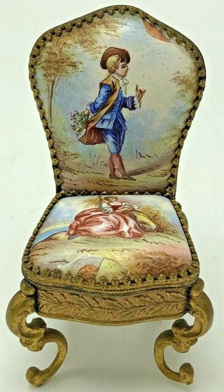 Antique Viennese French Guilloche Enamel Dollhouse Miniature Chair