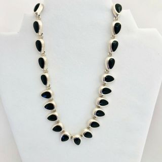 Quality Vintage Sterling Silver Teardrop Black Onyx Necklace Mexico 16” 78 Grams