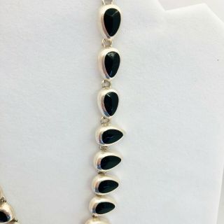 Quality Vintage Sterling Silver Teardrop Black Onyx Necklace Mexico 16” 78 Grams 2