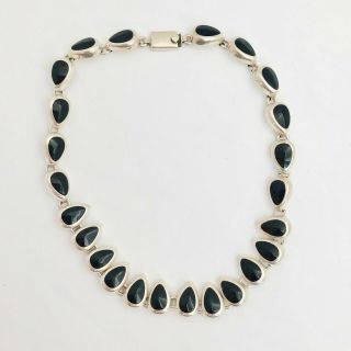 Quality Vintage Sterling Silver Teardrop Black Onyx Necklace Mexico 16” 78 Grams 3