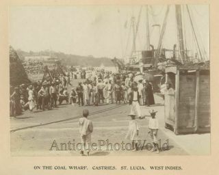 People At Coal Wharf Saint Lucia West Indies Caribbean Antique Photo By M Jordan