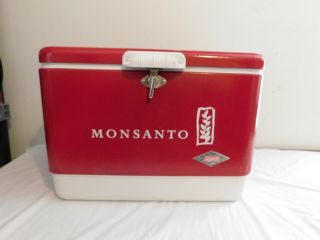 Vintage Cooler Coleman Monsanto Rare 54 Qt Red Model 6155 Farming Seed Herbicide