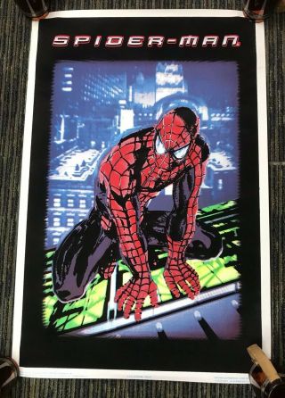 Rare Vtg 02 Spider Man The Movie Marvel 2002 Flocked Blacklight 35 " X23” Poster