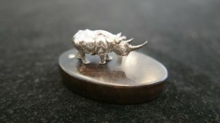 Miniature Signed Patrick Mavros Sterling Silver Rhinoceros Place Card Holder