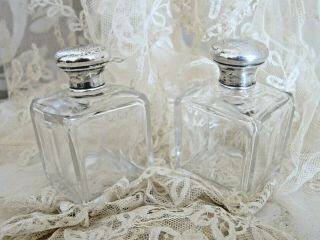 C.  1880 Antique French Silver Top Cologne/perfume Bottles X 2