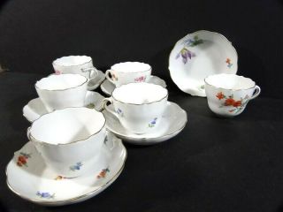 6 Vintage Meissen Various Flowers Demitasse Cups & Saucers Dishes X6