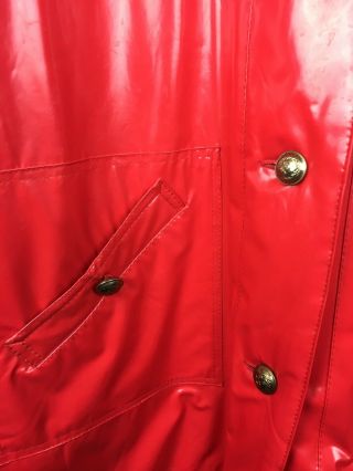 Vtg J.  G.  Hook Shiny Red PVC Vinyl Raincoat Jacket Slicker Patent Coat Womens L 3