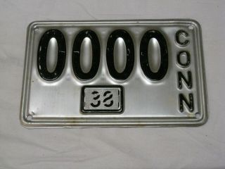 1938 Connecticut Sample License Plate 38 Ct 0000 Zero Number Vintage Tag