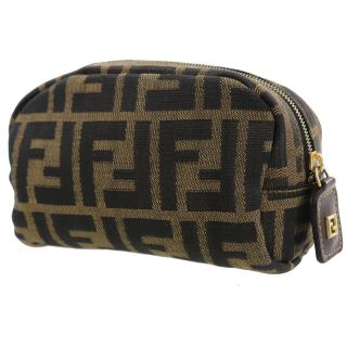 Fendi Zucca Pattern Pouch Brown Black Canvas Leather Vintage Italy Auth X992 I