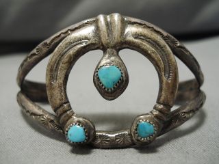 Very Rare Vintage Navajo Naja Turquoise Sterling Silver Bracelet Old