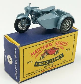 Vintage Matchbox Moko Lesney 4 Triumph 110 Motorcycle & Sidecare Orig.  Box Sdr