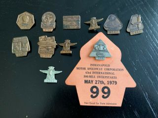 Vintage 1970 - 71 - 72 - 73 - 74 - 75 - 76 - 77 - 78 - 79 Indianapolis 500 Pit Badges W/bonus One