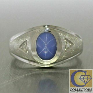 Vintage 14k Solid White Gold Star Sapphire Diamond Ring