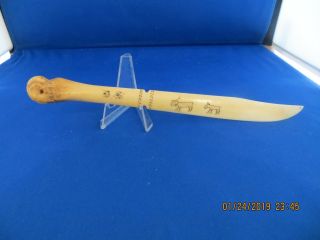 Vintage Inuit Bone Knife Letter Opener Scrimshaw Caribou