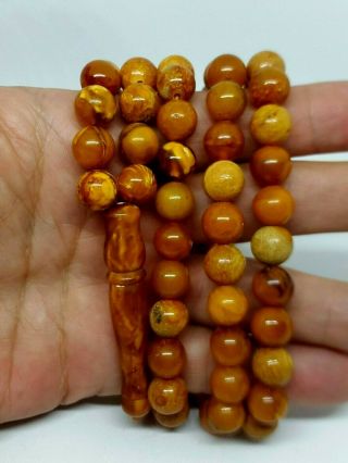 Antique Natural Baltic Amber Islamic 99 Prayer Beads Rosary Butterschotch 46,  69g