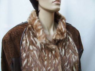 Vintage Real Mink Fur Leather / Embossed Suede Long Jacket Coat : Size L / Xl
