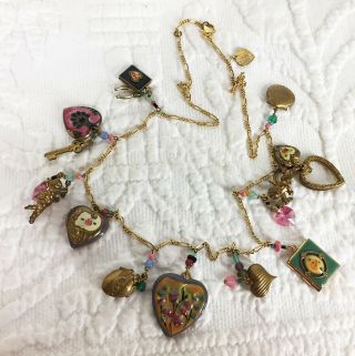 Vtg Lucy Isaacs Nyc Signed Charms And Lockets Necklace With Hearts Cherubs