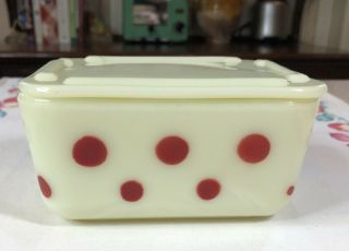 Vintage Mckee Red Dots On Custard 4 X 5 Refrigerator Dish & Lid