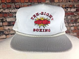 Vintage 70s 80s Ten Eight Boxing White Corduroy Trucker Hat Cap Snapback Rare