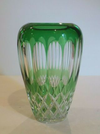 Vintage Emerald Green Cut - To - Clear Cased Glass / Crystal 6 " Vase