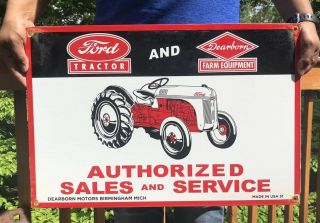 Large 24 " Vintage Ford Tractor Porcelain Sign Dearborn Farm Equipment Dated 1951