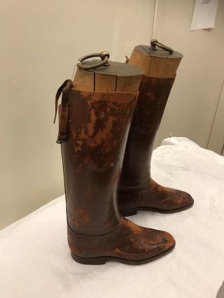 Vintage Leather Riding Boots With Wood Boot Forms